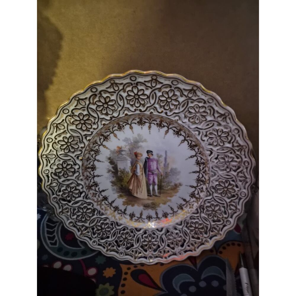 Antique Made By Dresden In Bavaria Decorative Plate With Reticulatel Pieced ...